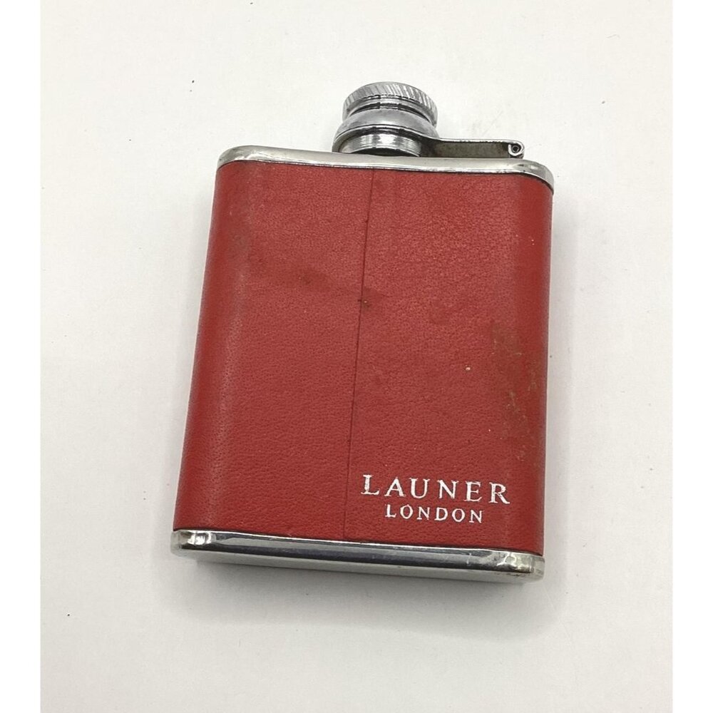 Launer Of London Nip-Hip Flask Stainless 2.5 Oz. Stainless-Leather Vintage